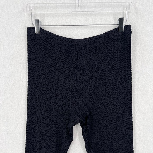 VINTAGE JANTZEN Stretch Leggings Womens 10 Black Crinkle Knit Pull On Elastic - Picture 3 of 11